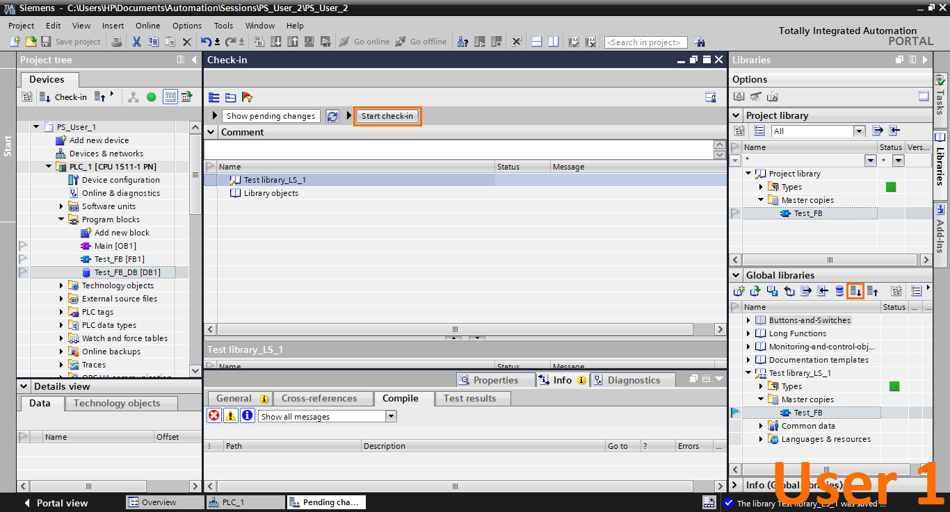 Figure 2.11 - Advanced Siemens TIA Portal PLC Programming | Global library check-in