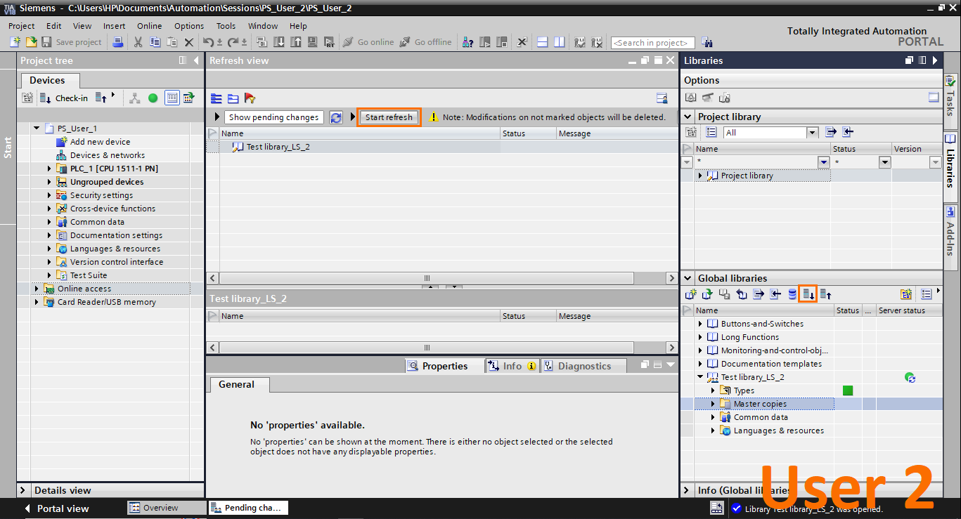 Figure 2.15 - Advanced Siemens TIA Portal PLC Programming | Global library Check-out on the User 2 side