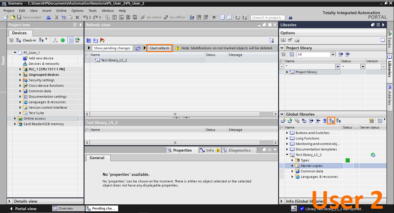 Figure 2.15 - Advanced Siemens TIA Portal PLC Programming | Global library Check-out on the User 2 side