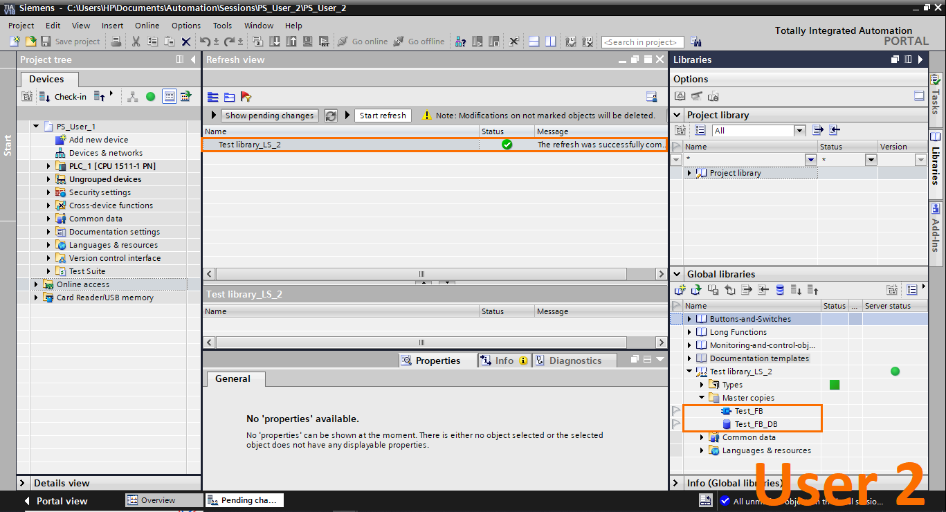 Figure 2.16 - Advanced Siemens TIA Portal PLC Programming | The modifications appear in the User 2 global library