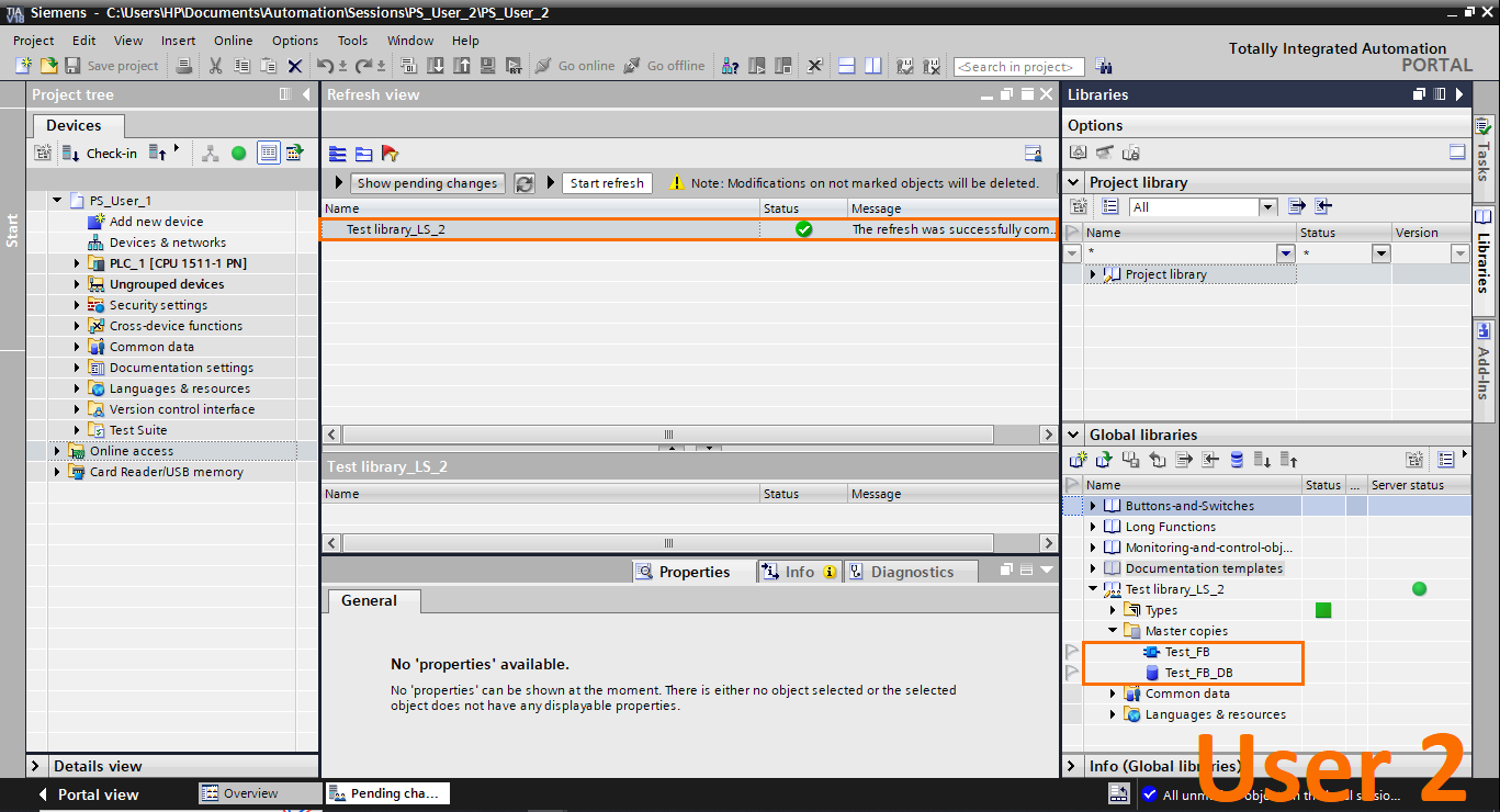 Figure 2.16 - Advanced Siemens TIA Portal PLC Programming | The modifications appear in the User 2 global library