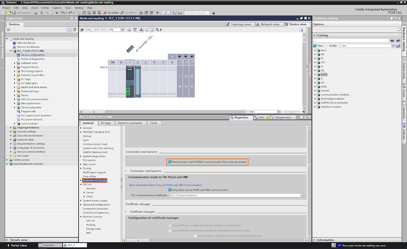 Figure 1.2 - Using Node-Red with Siemens TIA Portal PLC Programming | Allowing PUT/GET access