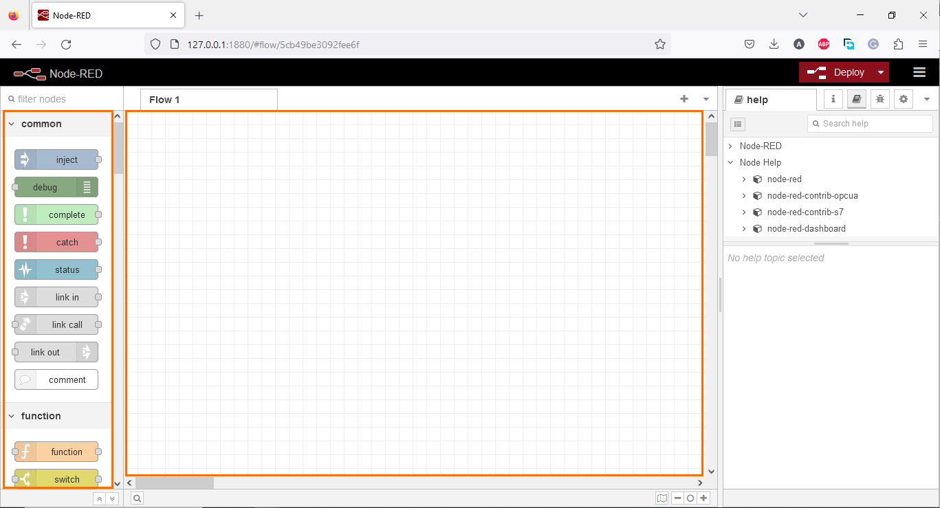 Figure 2.1 - Using Node-Red with Siemens TIA Portal PLC Programming | Node-RED interface