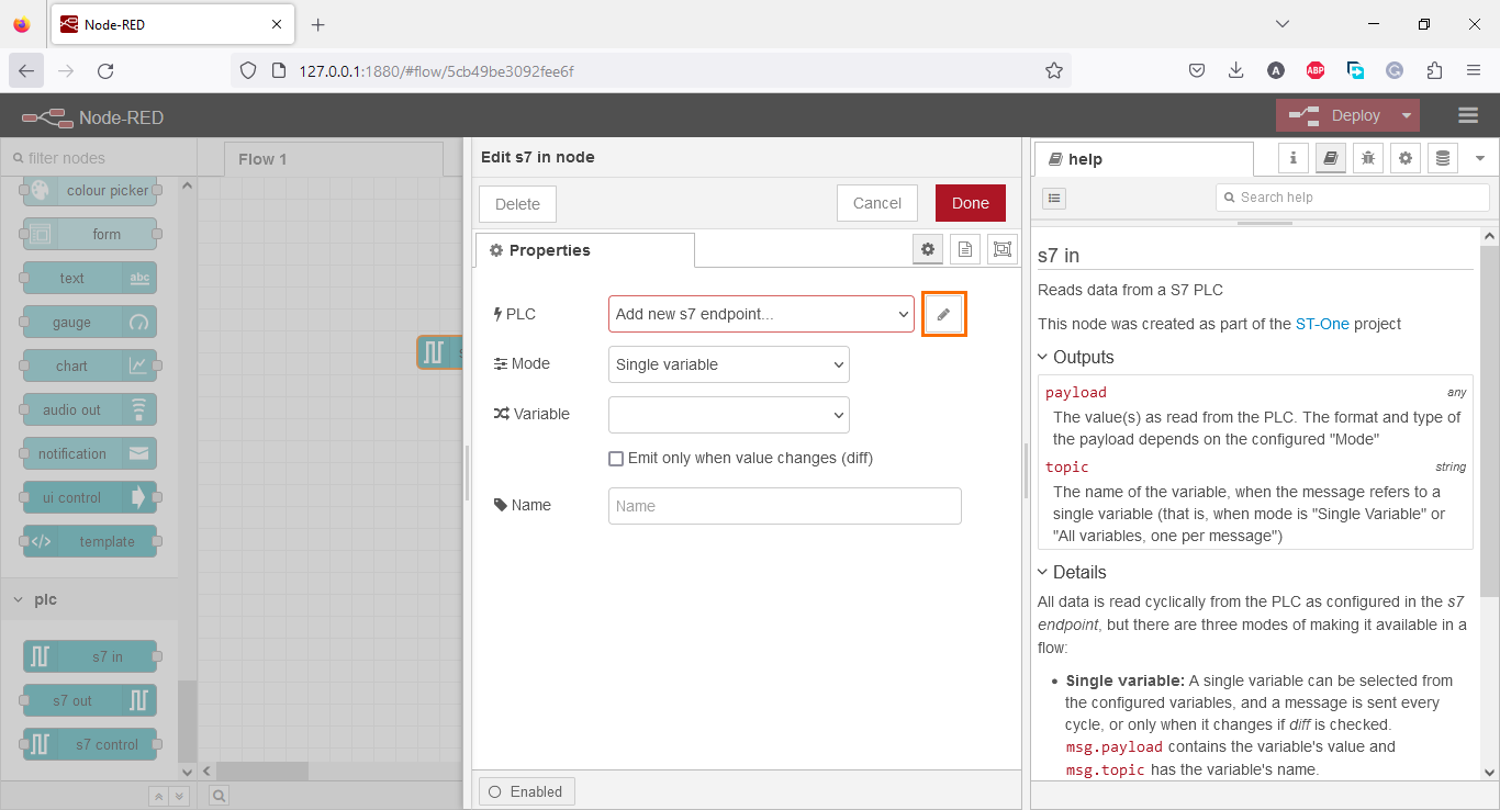 Figure 2.7 - Using Node-Red with Siemens TIA Portal PLC Programming | Creating a new endpoint