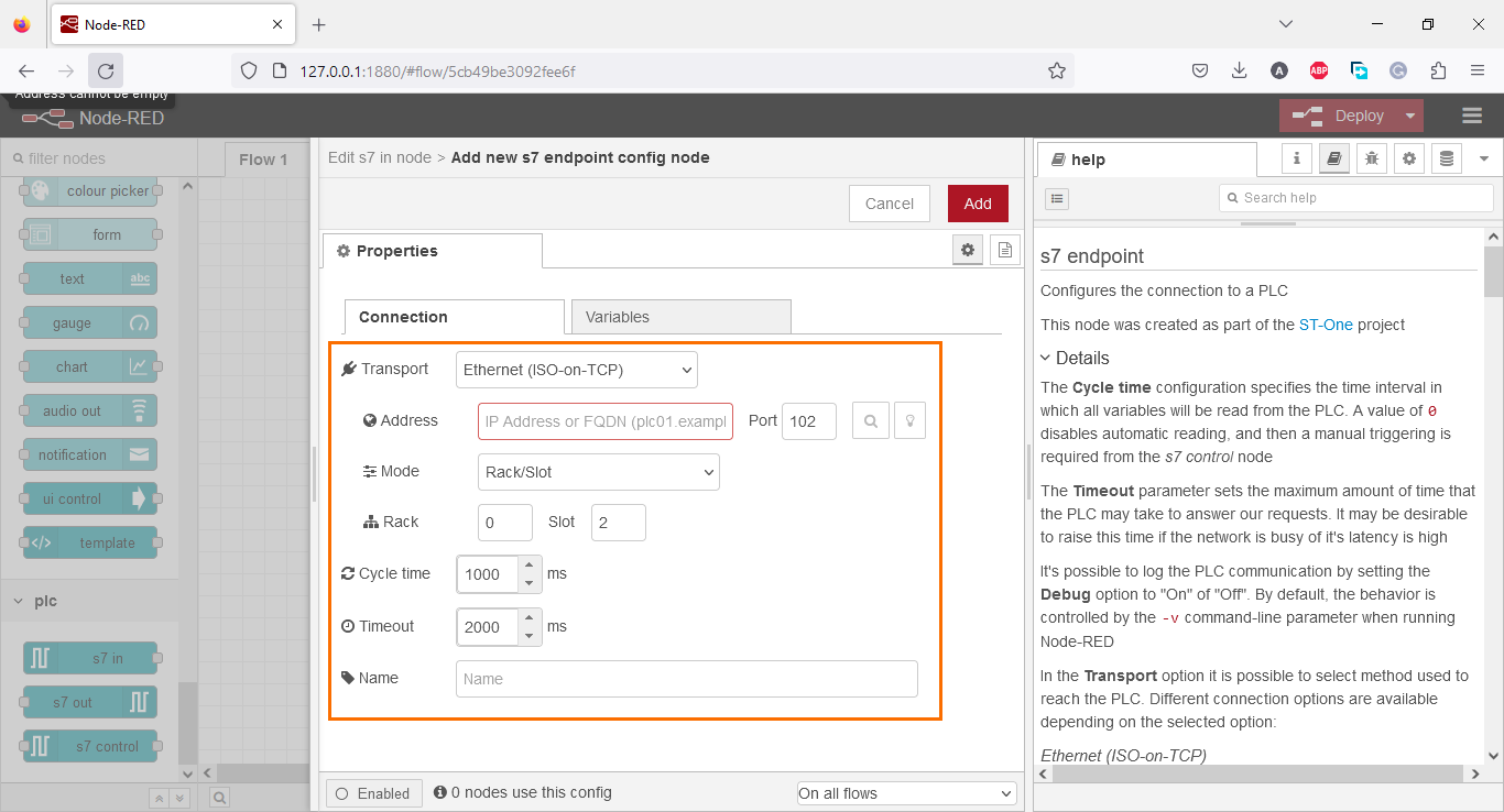 Figure 2.8 - Using Node-Red with Siemens TIA Portal PLC Programming | Endpoint configuration