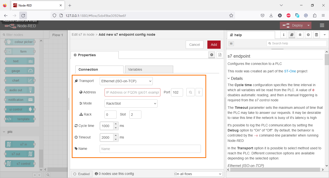 Figure 2.8 - Using Node-Red with Siemens TIA Portal PLC Programming | Endpoint configuration