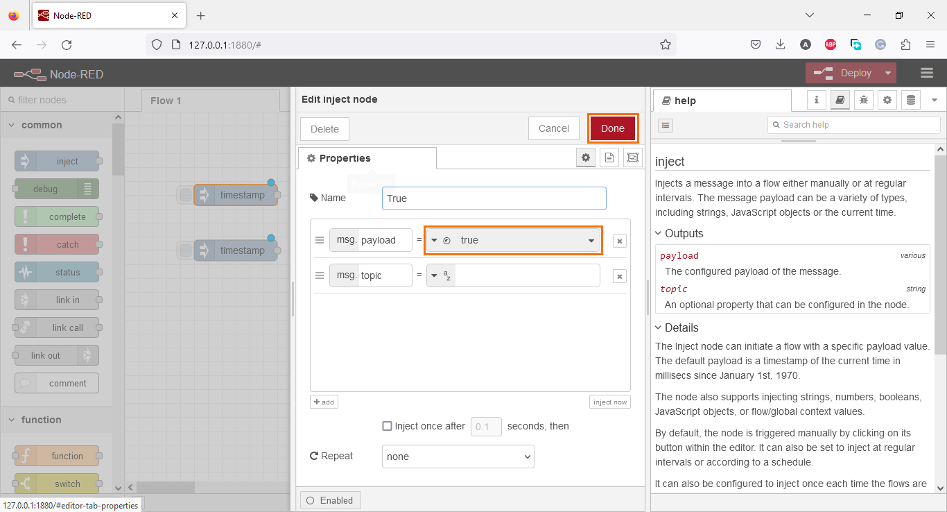 Figure 3.7 - Using Node-Red with Siemens TIA Portal PLC Programming | Selecting the “true” state
