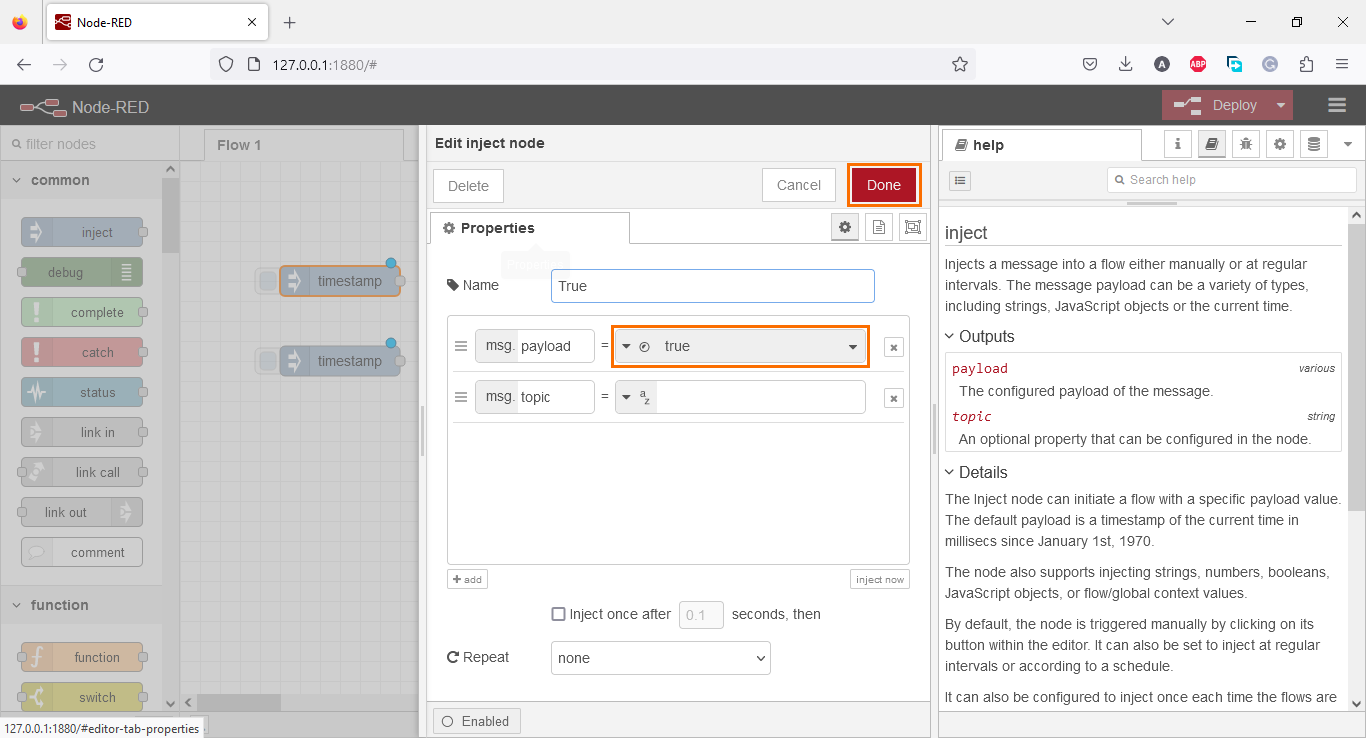 Figure 3.7 - Using Node-Red with Siemens TIA Portal PLC Programming | Selecting the “true” state