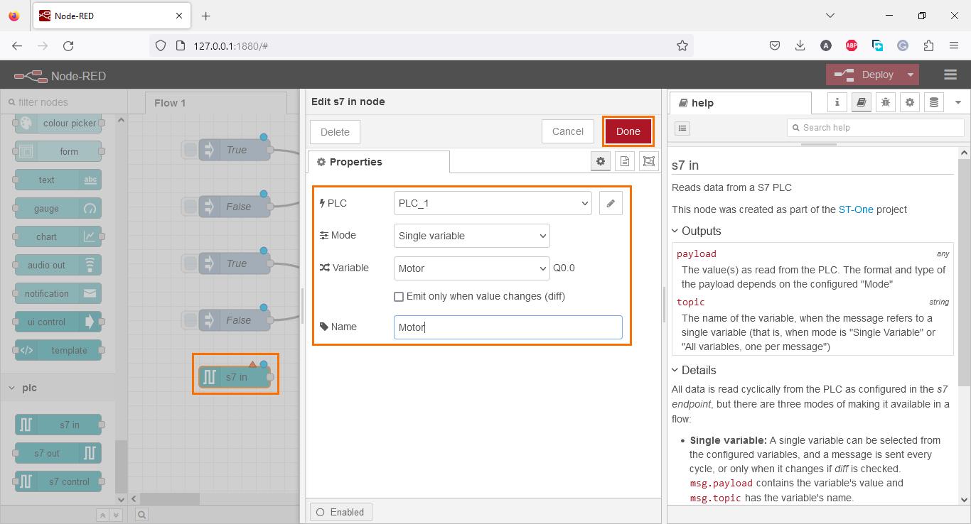 Figure 3.12 - Using Node-Red with Siemens TIA Portal PLC Programming | Configuring the s7 in node