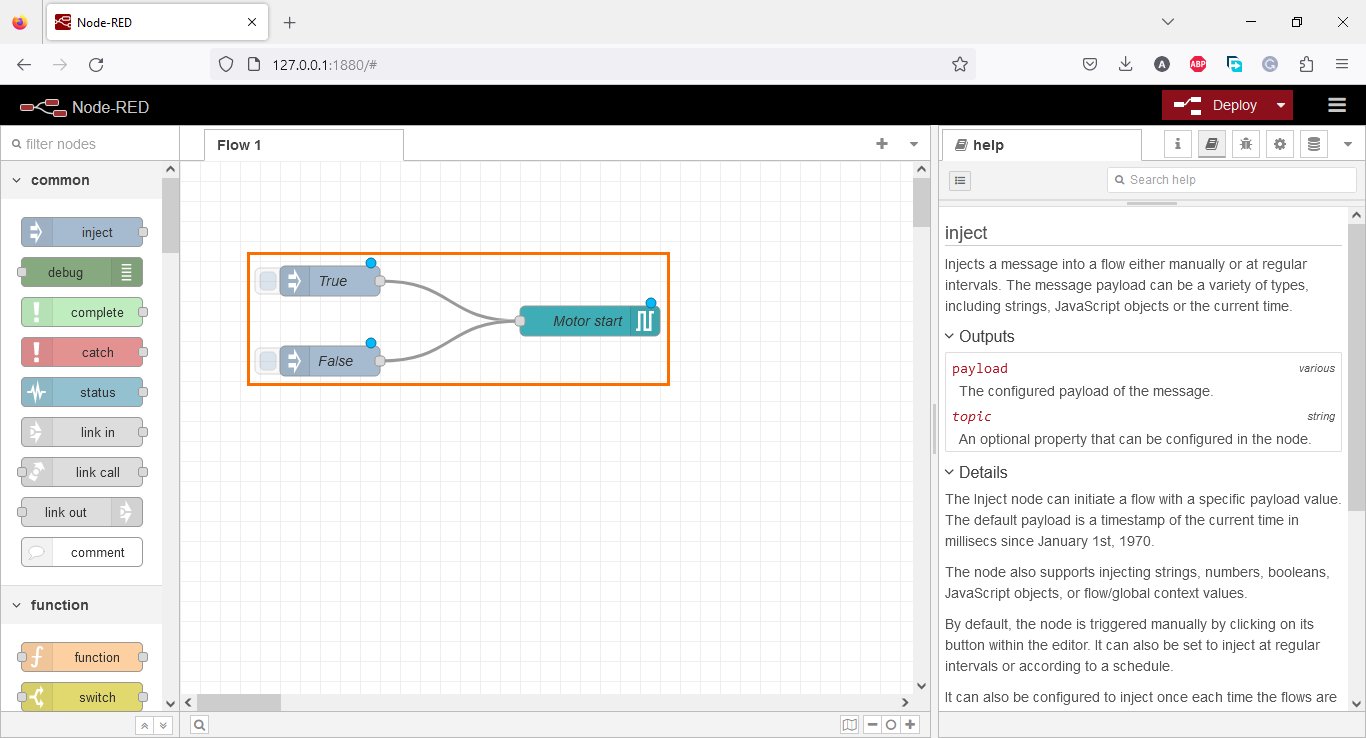 Figure 3.9 - Using Node-Red with Siemens TIA Portal PLC Programming | Boolean control nodes