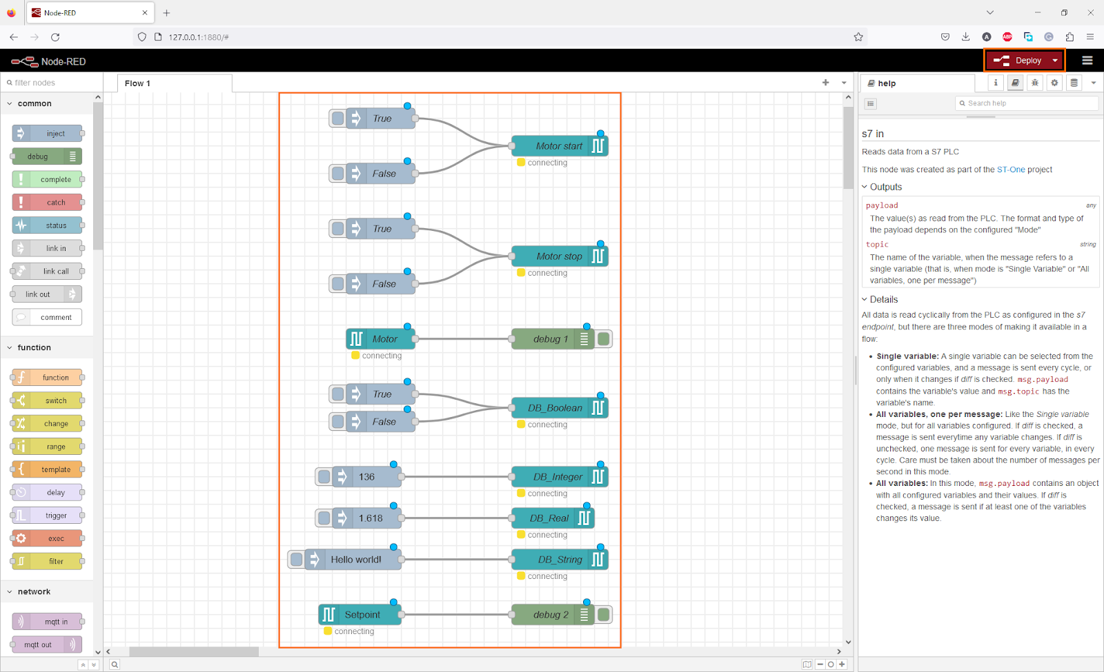 Figure 3.23 - Using Node-Red with Siemens TIA Portal PLC Programming | Node-RED final program