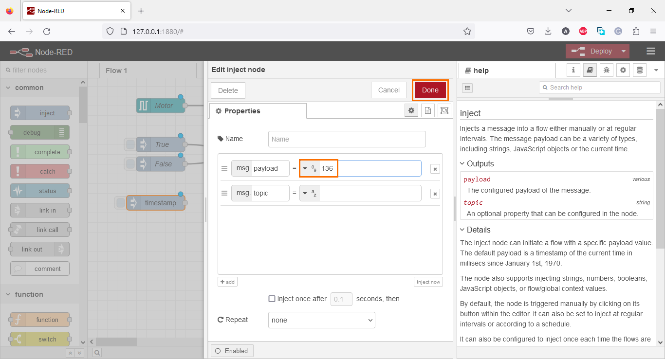 Figure 3.17 - Using Node-Red with Siemens TIA Portal PLC Programming | Adding the value of the integer to send