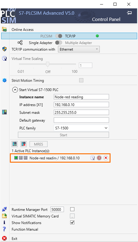 Figure 4.1 - Using Node-Red with Siemens TIA Portal PLC Programming | PLCSim Advanced instance