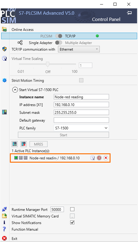 Figure 4.1 - Using Node-Red with Siemens TIA Portal PLC Programming | PLCSim Advanced instance