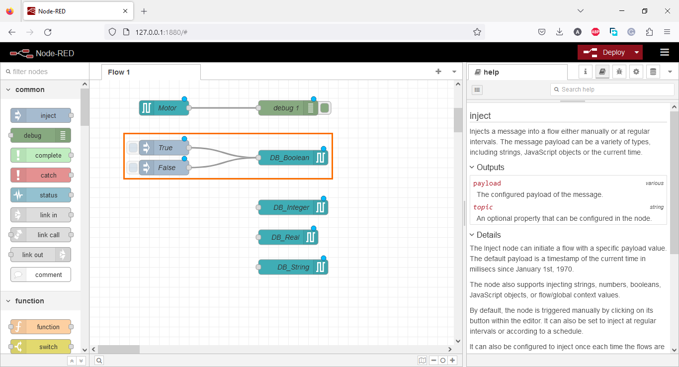 Figure 3.15 - Using Node-Red with Siemens TIA Portal PLC Programming | Boolean control for the first DB element