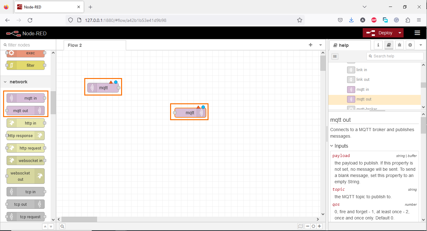 Figure 1.5 - PLCÂ Data over MQTTÂ Broker Mosquitto Node-Red | Adding MQTT nodes