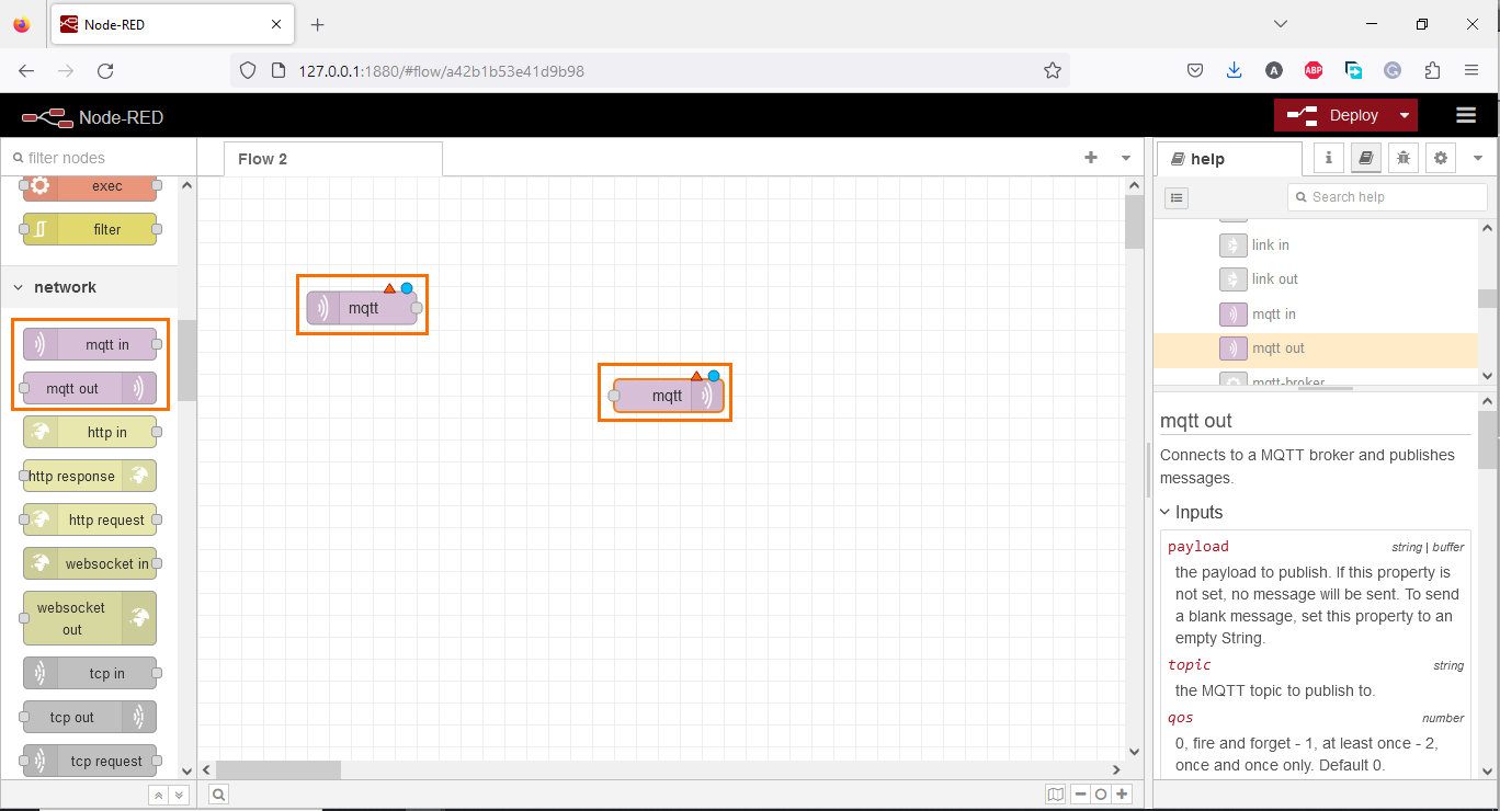 Figure 1.5 - PLC Data over MQTT Broker Mosquitto Node-Red | Adding MQTT nodes