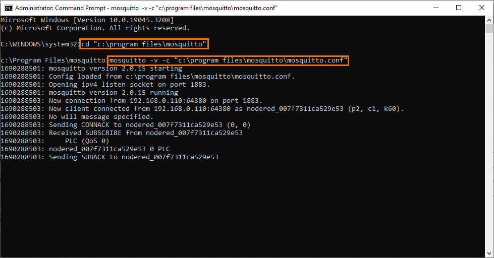 Figure 1.2 - PLCÂ Data over MQTTÂ Broker Mosquitto Node-Red | Running Mosquitto
