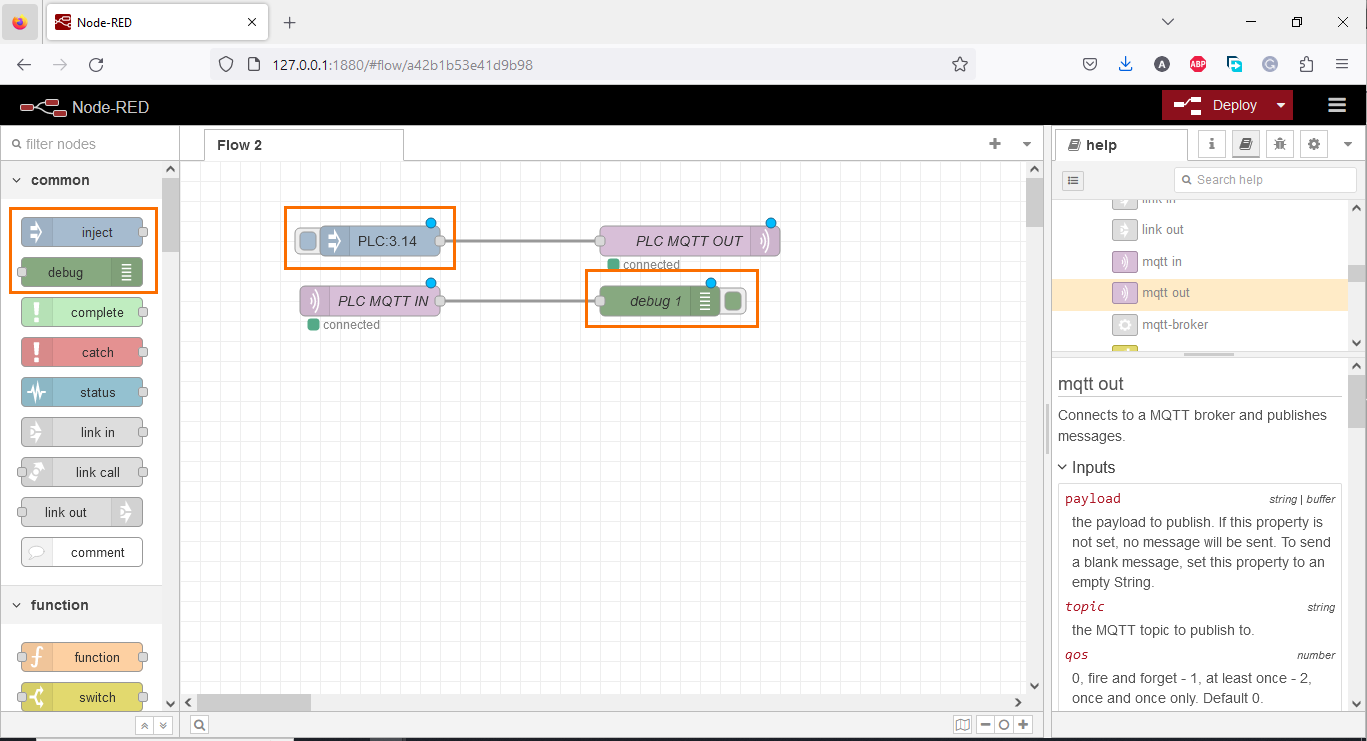 Figure 1.10 - PLCÂ Data over MQTTÂ Broker Mosquitto Node-Red | Node-RED program
