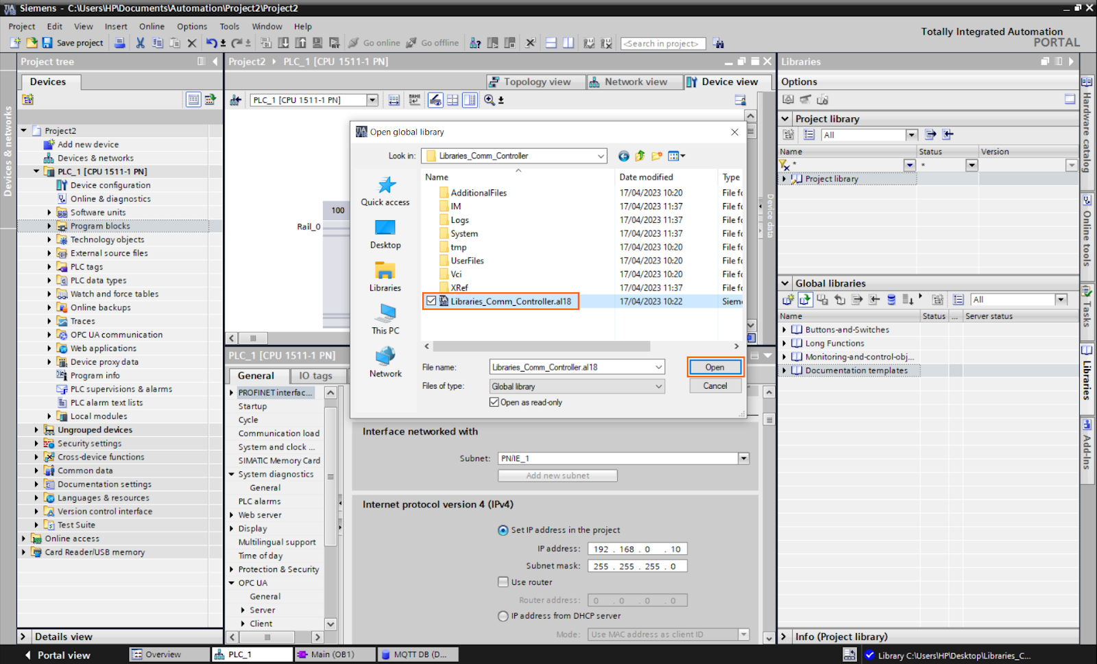 Figure 2.4 - PLCÂ Data over MQTTÂ Broker Mosquitto Node-Red | Selecting the library
