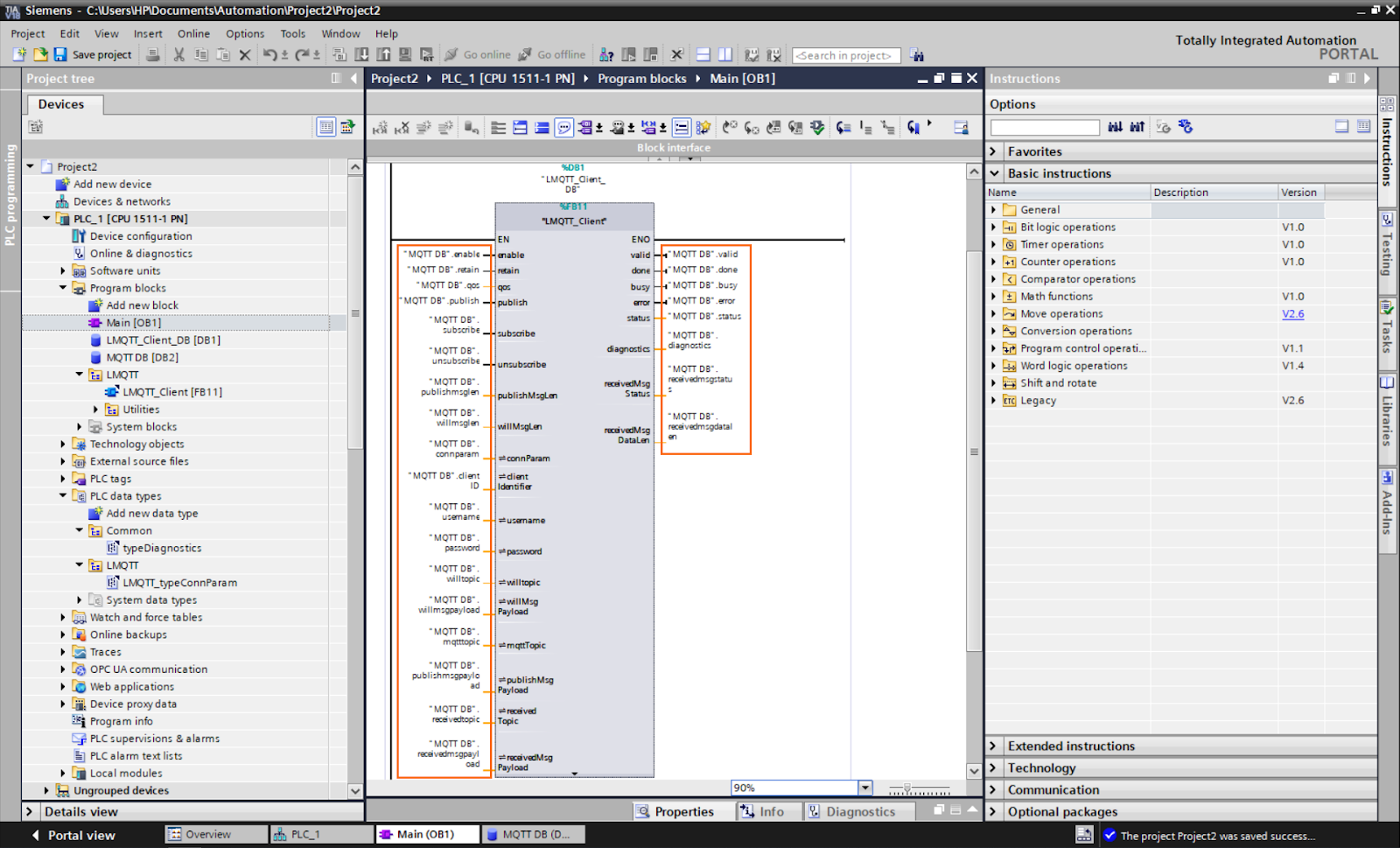 Figure 2.9 - PLCÂ Data over MQTTÂ Broker Mosquitto Node-Red | Filled LMQTT_Client block