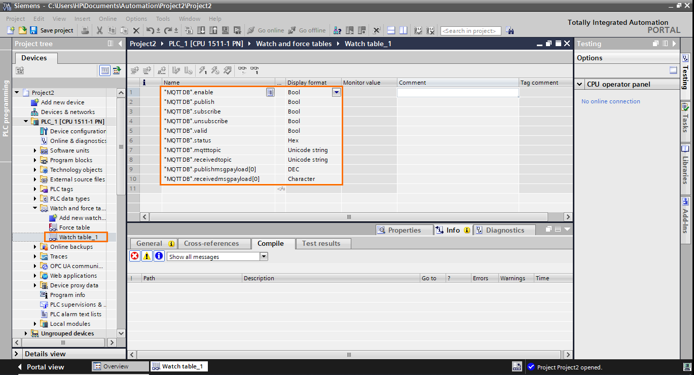 Figure 3.1 - PLCÂ Data over MQTTÂ Broker Mosquitto Node-Red | Watch table