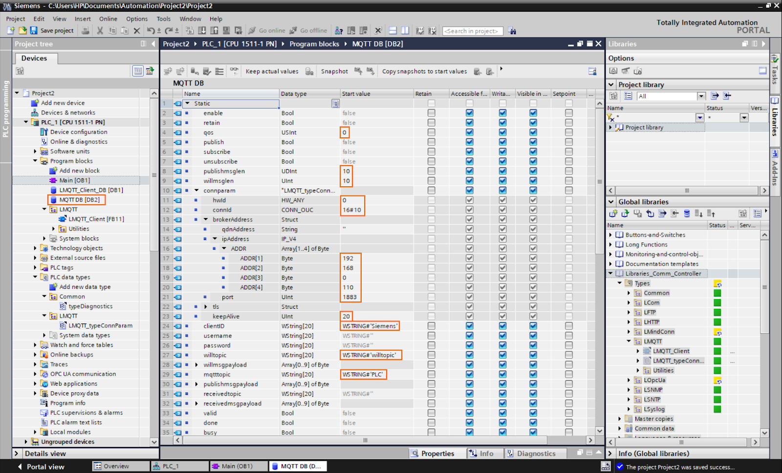 Figure 2.7 - PLCÂ Data over MQTTÂ Broker Mosquitto Node-Red | MQTT DB elements part 1
