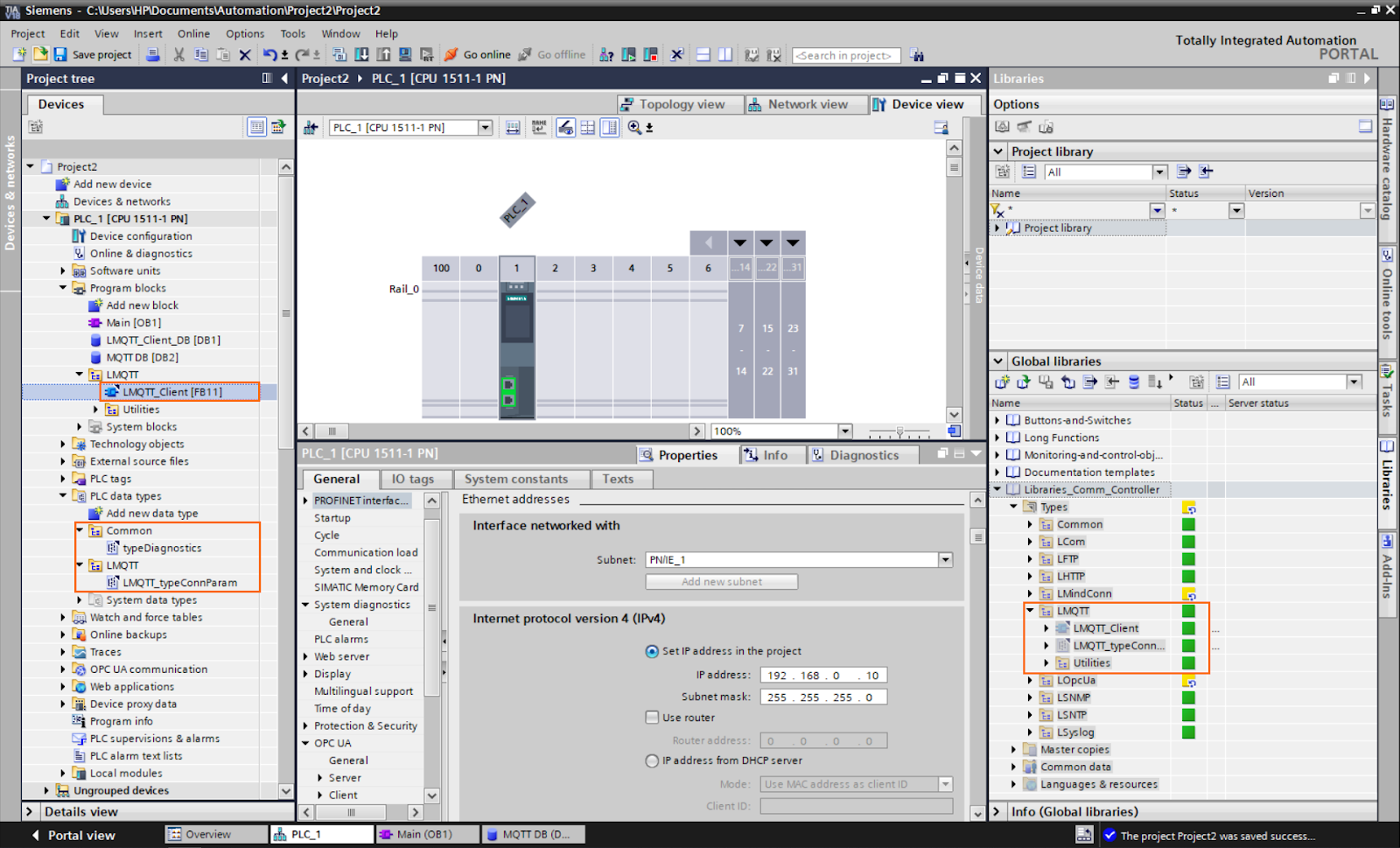 Figure 2.5 - PLCÂ Data over MQTTÂ Broker Mosquitto Node-Red | Adding the library to the project