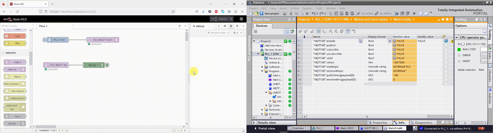 Figure 3.3 - PLCÂ Data over MQTTÂ Broker Mosquitto Node-Red | Enabling MQTT demo