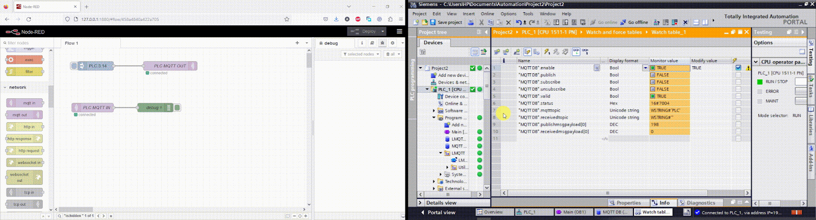 Figure 3.4 - PLCÂ Data over MQTTÂ Broker Mosquitto Node-Red | MQTT publishing demo