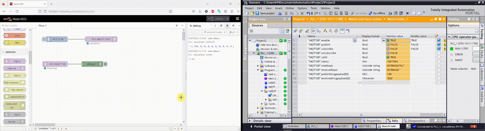 Figure 3.5 - PLCÂ Data over MQTTÂ Broker Mosquitto Node-Red | MQTT subscribing demo