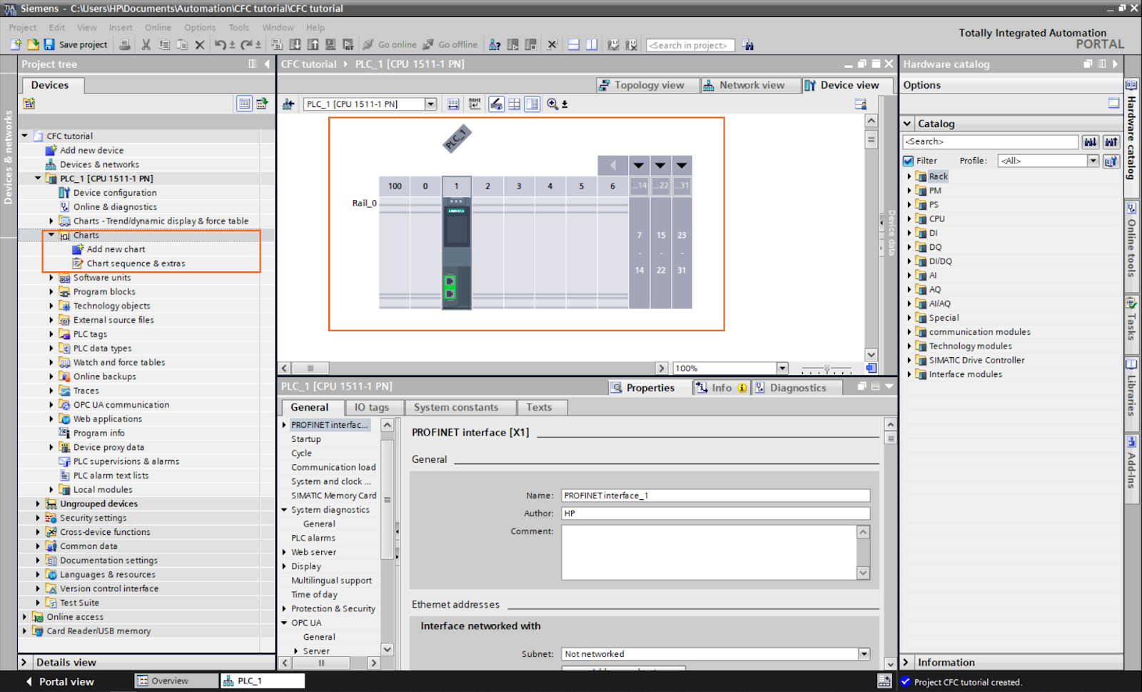 Figure 1.1: Control Flow Chart PLC programming in TIA Portal | Creating a new project and accessing the CFC charts