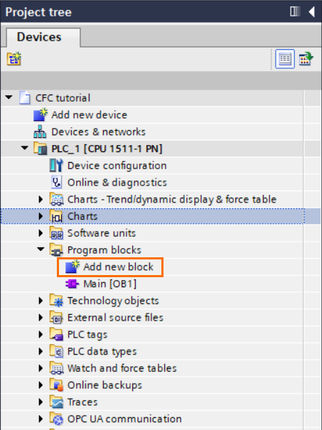 Figure 1.4: Control Flow Chart PLC programming in TIA Portal | Adding a new block