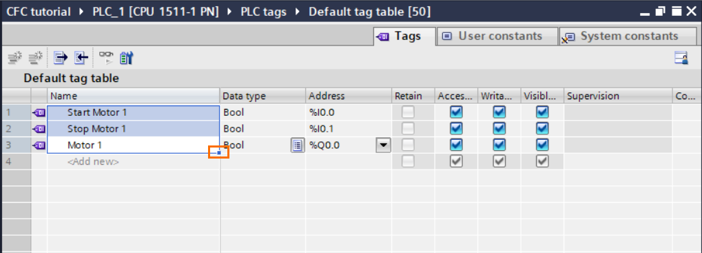 Figure 1.10: Control Flow Chart PLC programming in TIA Portal | Selecting the tags