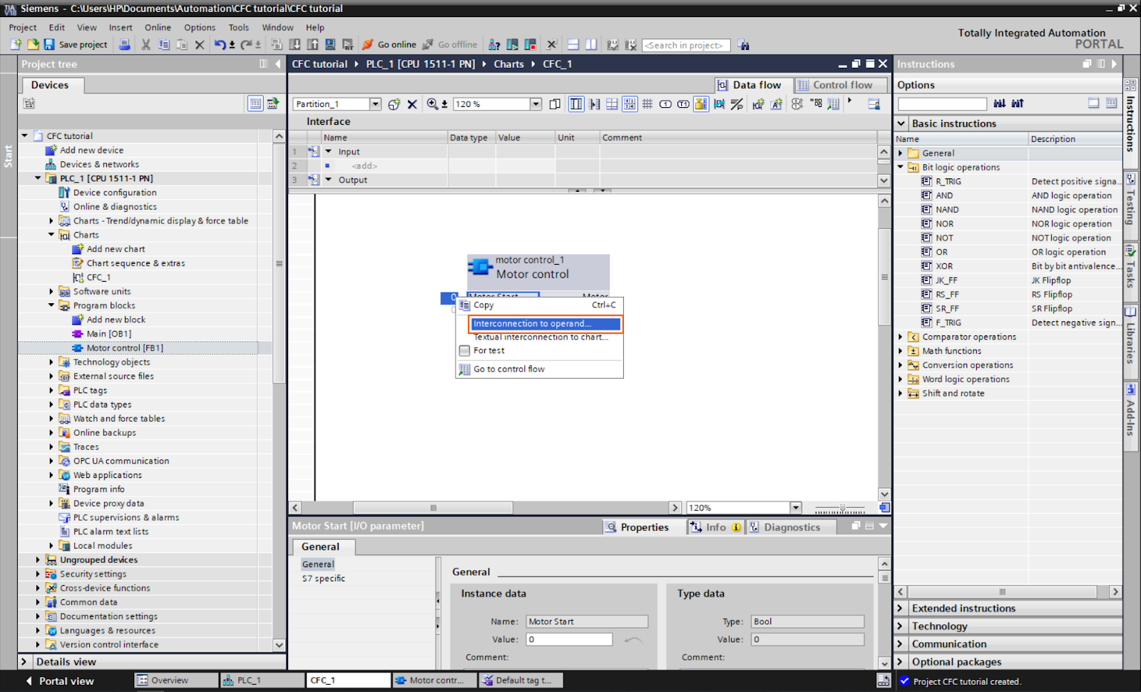 Figure 1.14: Control Flow Chart PLC programming in TIA Portal | Adding the tags