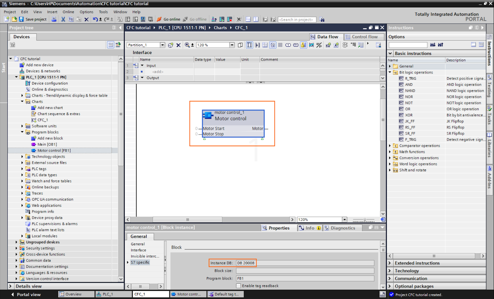 Figure 1.13: Control Flow Chart PLC programming in TIA Portal | FB call and instance DB