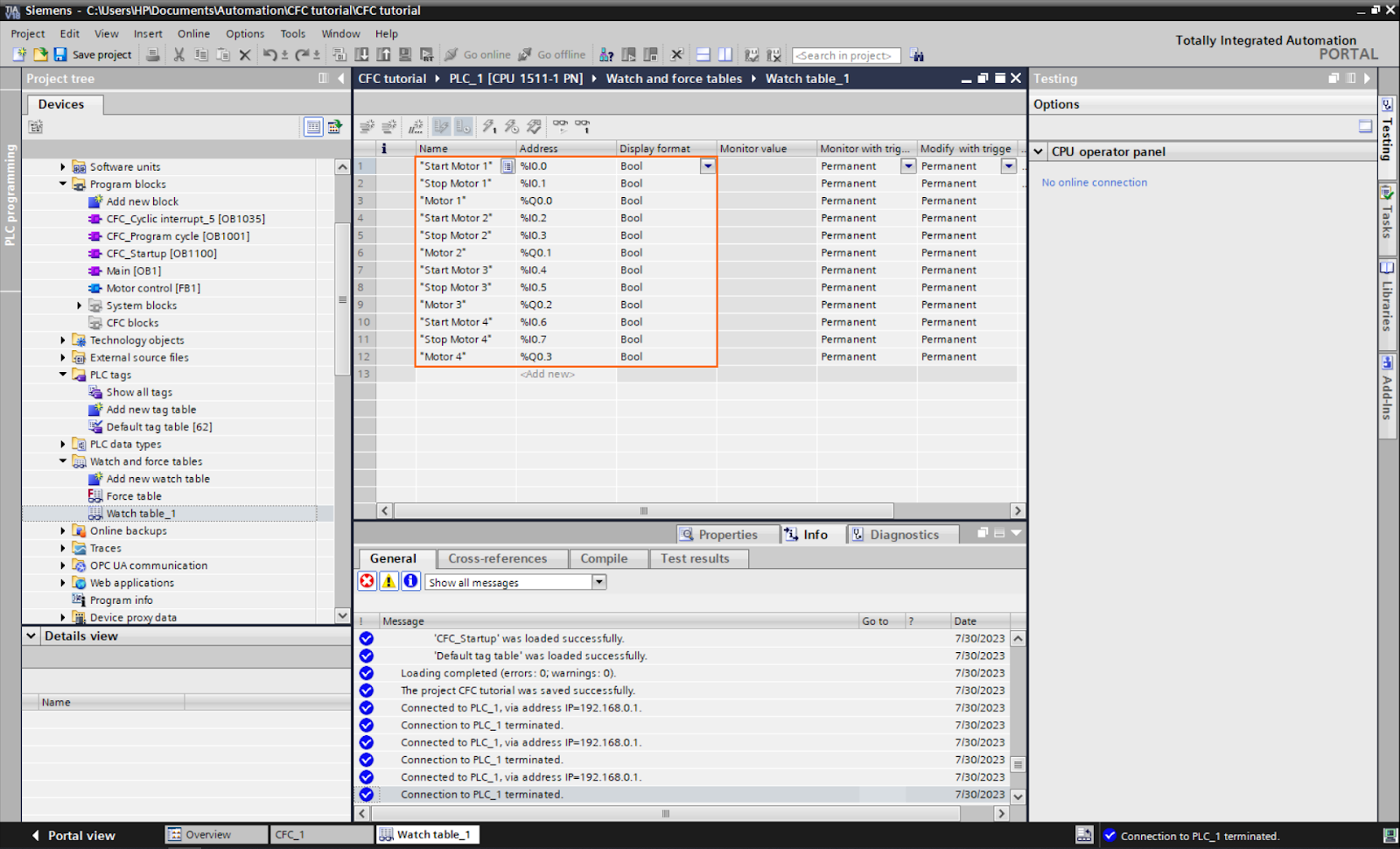 Figure 1.25: Control Flow Chart PLC programming in TIA Portal | Creating the watch table