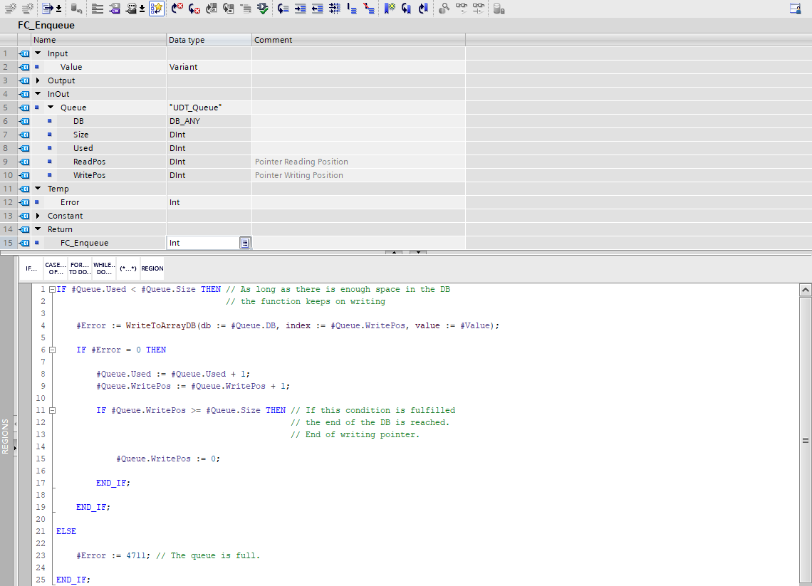 Figure 3.5 - Siemens TIA Portal PLC Data Blocks | Specifying an SCL function’s block interface for writing data into an Array data block