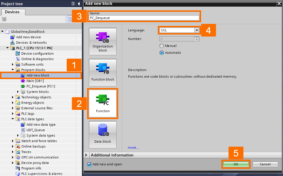 Figure 3.7 - Siemens TIA Portal PLC Data Blocks | Creating an SCL function for retrieving data from an Array data block