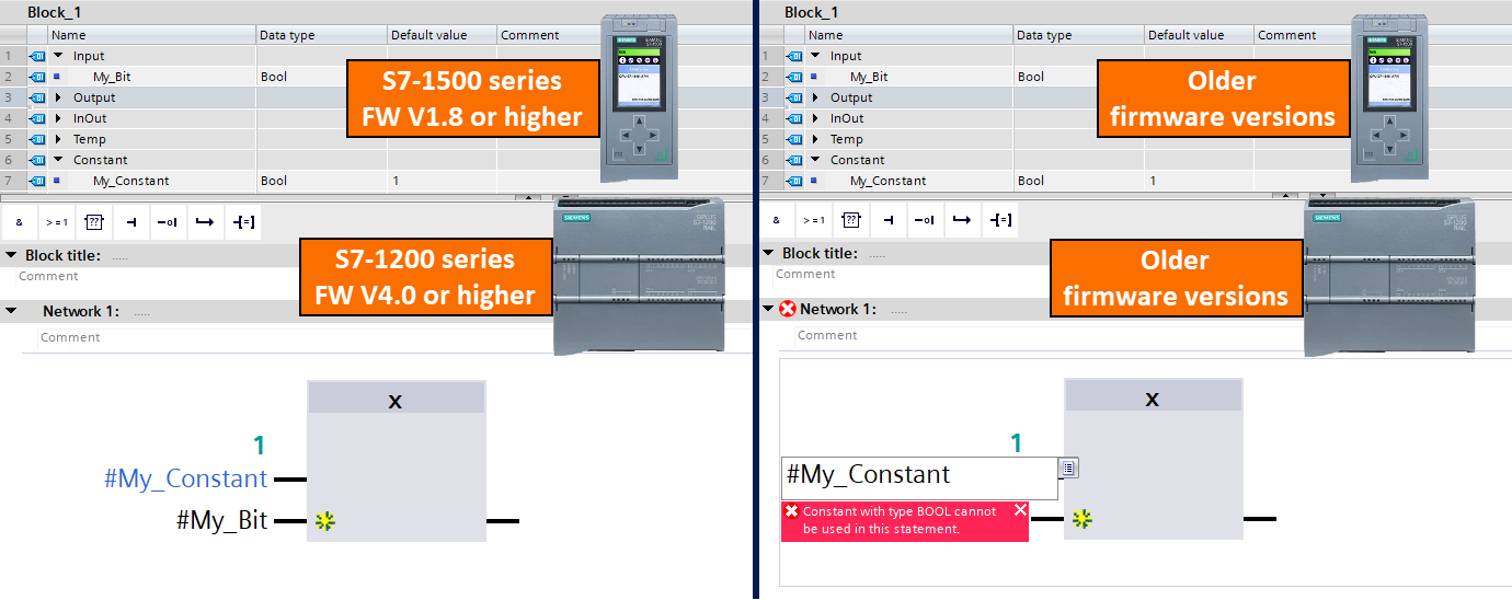 Figure 2.1 - Siemens TIA Portal Constants | Implementing constants in older and newer firmware versions of S7-1200/1500 series