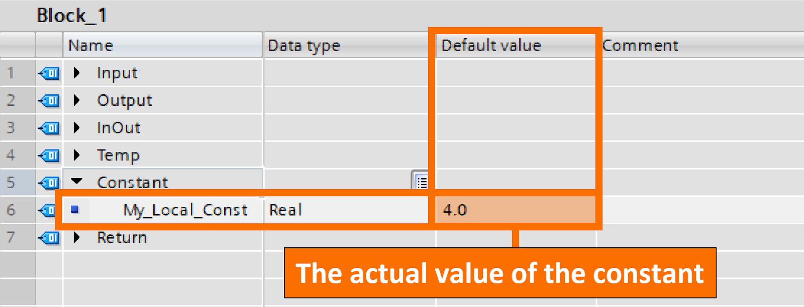 Figure 7.2 - Siemens TIA Portal Constants | Using constants as default values