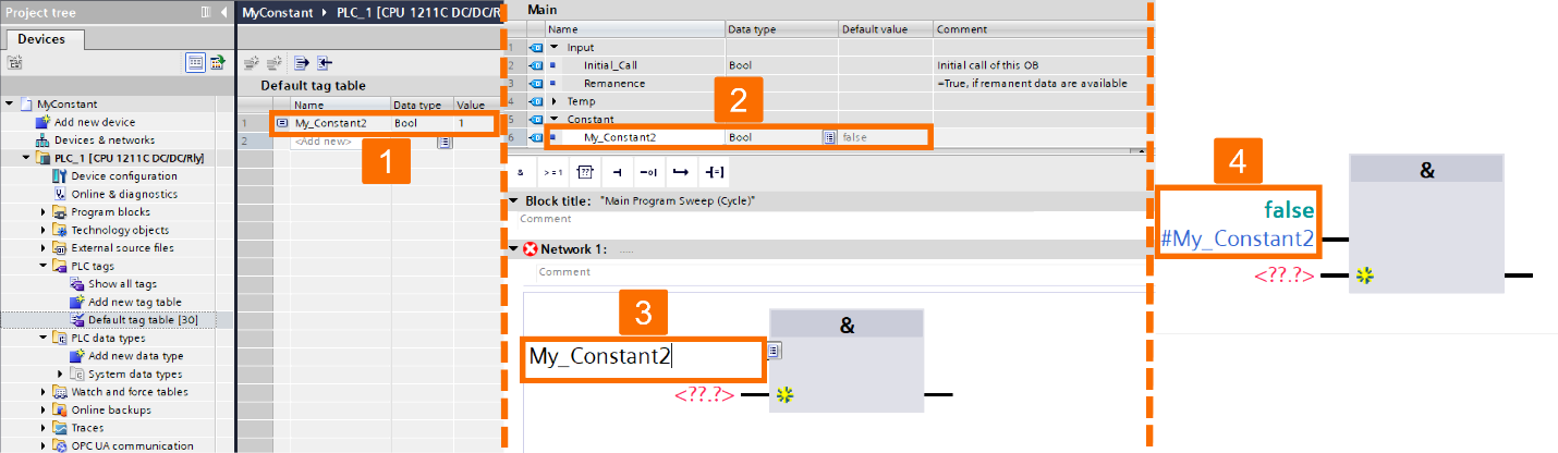 Figure 4.4 - Siemens TIA Portal Constants | The conflict of using the same name for local and global constants