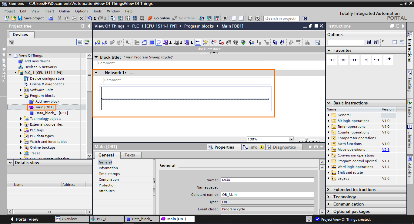 Figure 1.12 - TIA Portal View of Things | Opening the main program
