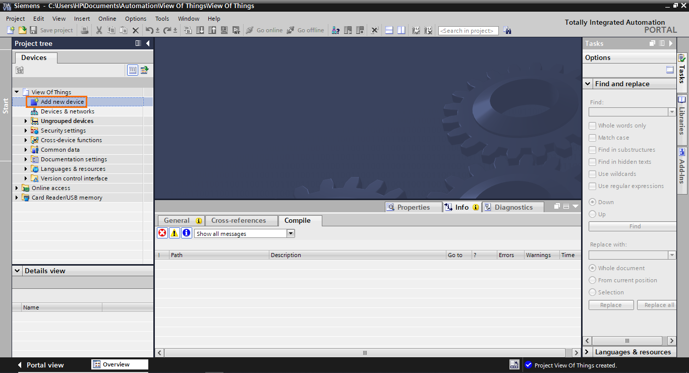 Figure 1.1 - TIA Portal View of Things | Creating a new TIA Portal project