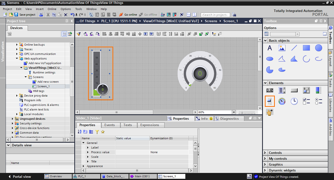 Figure 1.20 - TIA Portal View of Things | Adding a slider