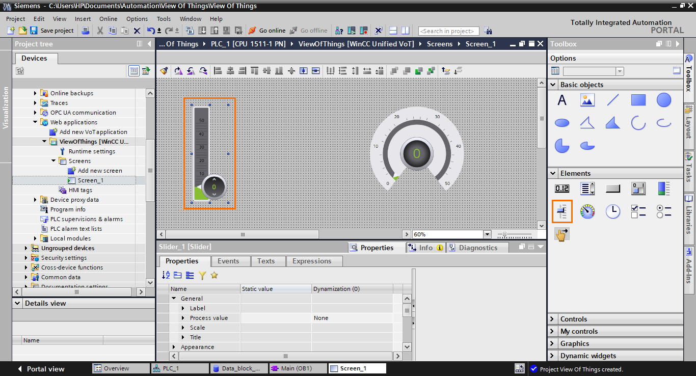 Figure 1.20 - TIA Portal View of Things | Adding a slider