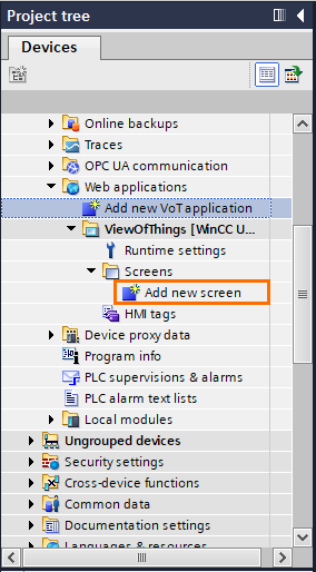 Figure 1.17 - TIA Portal View of Things | Adding a new screen