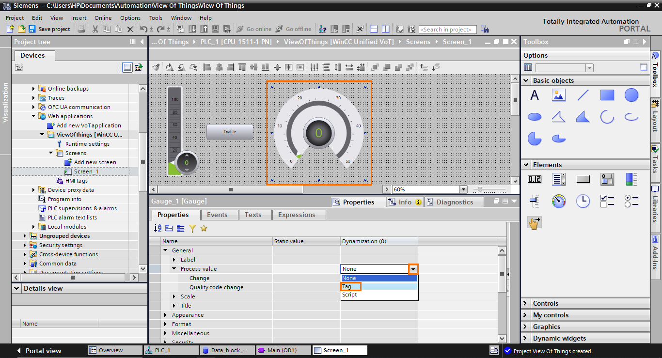 Figure 1.30 - TIA Portal View of Things | Gauge’s configuration