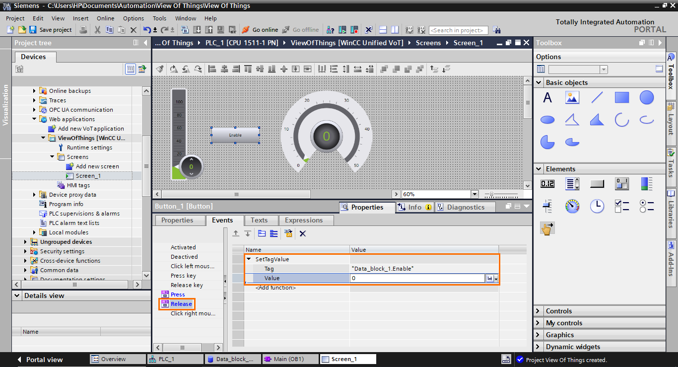 Figure 1.29 - TIA Portal View of Things | Creating a Release event