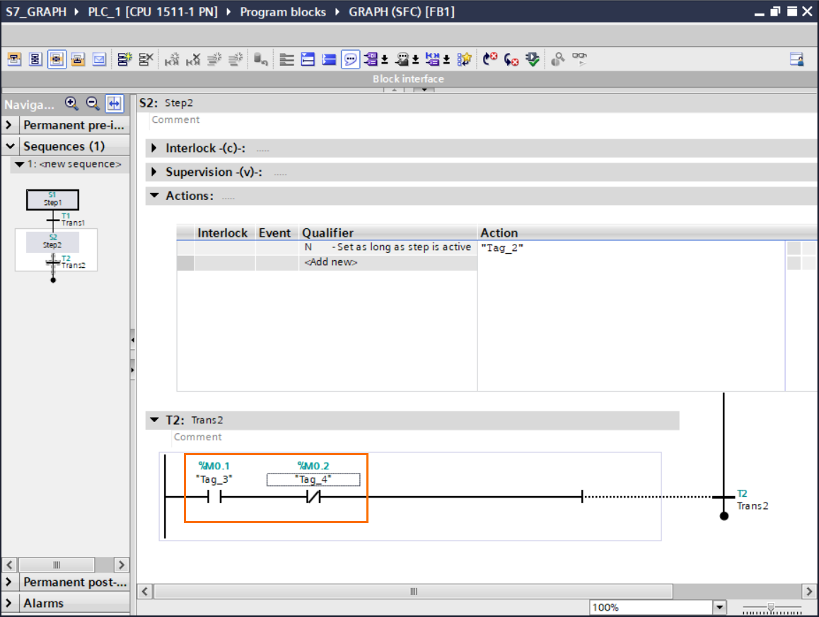 Figure 3.8 - TIA Portal GRAPH Language | Adding multiple conditional instructions